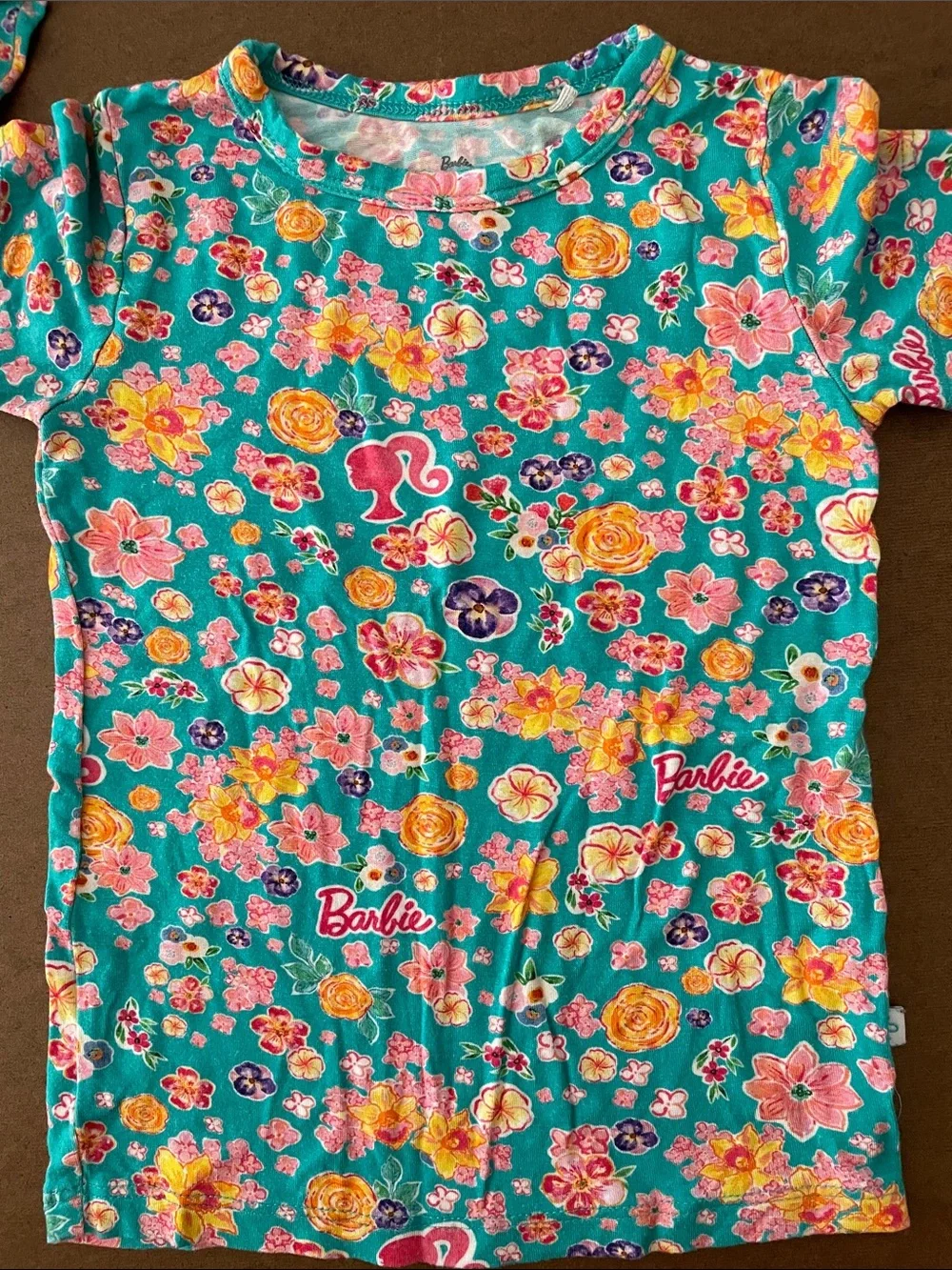 Posh Peanut OG Barbie Teal Floral Short Sleeve Pajama Set with Pink Accents